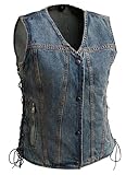 First Mfg Co - Tiff - Damen Motorrad Biker Reiten Twill Denim Weste, Blau, XL