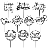 MOGADEE® 10 Stück Schwarz Happy Birthday Tortendeko Set, Acryl Glitter Cupcake Topper, Girlande...