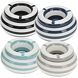 LS-LebenStil XXL Sturmaschenbecher 14x9cm Maritim Grau Weiß Welle Streifen Windaschenbecher...
