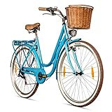 Bergsteiger Marseille 28 Zoll Damenfahrrad, ab 150 cm, Korb aus Rattan, Fahrrad-Licht,...