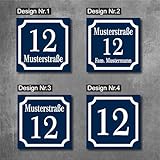 RETRO Hausnummernschild von EDS-Werbemedien - Hochwertiges Hausnummer Schild in BLAU - Individuell...