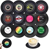 ZYNERY 12Stk Vinyl Schallplatten Untersetzer, Retro Vinyl Record Glasuntersetzer, Untersetzer...