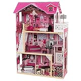 KidKraft Amelia Puppenhaus aus Holz mit Möbeln und Zubehör, Spielset mit Balkon und Aufzug für 30...