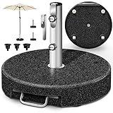 tillvex® Granit Sonnenschirmständer mit Rollen & Teleskopgriff 27 kg Rund | Schirmständer...