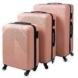 TRIZAND Kofferset 3-teilig – Hartschalenkoffer in Pink– Trolley mit 4 Rollen, Zahlenschloss,...