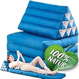 Namasdee Thaikissen 3 Auflagen 175x50x8cm mit 100% natürlicher Kapokfüllung (Hellblau Uni)