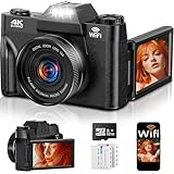 4K Digitalkamera mit WLAN & 180° Flip 3.0' Bildschirm, Autofokus Vlogging Fotoapparat mit 2X...