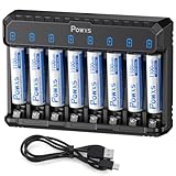 POWXS Akku Ladegerät mit AAA Akku 1100mAh 8 Stück, 8-Ladeplatz Universal Batterie Ladegerät mit...