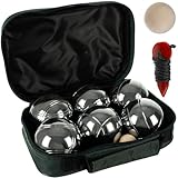 KRUZZEL Boule Set mit 6 gravierten Kugeln & Zubehör - Petanque Spiel mit Holzkugel, Maßband &...