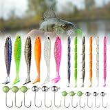 42 Stück Gummifische, 30 Artificial Angel Köder mit 12 Jigkopfe Angelhaken Angelköder Gummiköder...