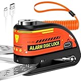 ZEXMTE Bremsscheibenschloss, Wiederaufladbar Motorrad Schloss Alarm 120dB mit 1.8M...