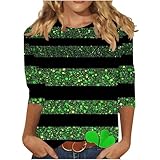 3/4 Ärmel Pullover Damen St. Patrick's Day Lucky Langarmshirt Casual Kleeblatt Druck Pulli Basic...