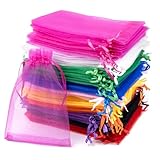 Carehabi - 100 Stück Organzasäckchen, Organzabeutel Bunt, 10 x 15CM, Geschenkbeutel Organza,...