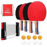 FBSPORT Ping Pong Paddle Set, Tischtennis Set mit 4 Schlägern und 8 Bällen Einziehbares Netz mit...
