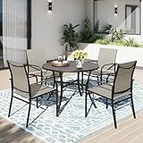 PHI VILLA 5-teiliges Gartenmöbel Set Wetterfest Runder Gartentisch und 4 Braune Textilene Stühle...
