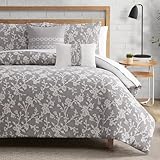 Lucky Brand Fiora Bettwäsche-Set mit Kissen, Blumenmuster, Grau, 4-teiliges Luxus-Bettwäsche-Set
