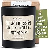 Happy Birthday Duftkerze im Glas mit Spruch - Geschenkidee für Frauen - Geschenk für Freundin -...