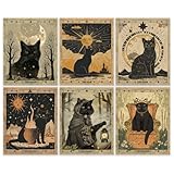 GOMAKERER 6 Stück Tarot Poster Mit Schwarzer Katze, Vintage Katze Kunstdruck Landschaft Poster...