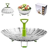 BangShou Edelstahl Dampfgarer, Einstellbar Dünsteinsatz mit ausziehbarem Griff für Gemüse und...