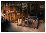 Forwall - Vlies Fototapete Oldtimer Auto Retro Route 66 Alte Werkstatt 416x254 cm - Fototapeten -...