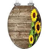 Langer Toilettensitz, Sonnenblumen, Holz, Harz, leise, langsam schließend, mit...