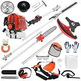 Thermoschneider 52 cc 2-Takt + Heckenschere auf Teleskopstange, Profi-Gartenwerkzeug, 5-in-1,...