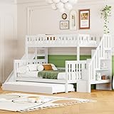 TOBIDOEN Massivholzbett Hochbett 90x200/140x200 cm mit Ausziehbett, Kinder Etagenbett mit Rutsche,...