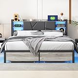 Urbihive Doppelbett 140 x 200 cm, mit 2 Schubladen, mit LED-Beleuchtung, Stauraum und Steckdosen,...