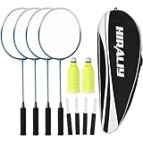 HIRALIY Badmintonschläger 4er-Set, inklusive 4, 12 Nylon-Federbälle, 4 Ersatzgriffbänder und...