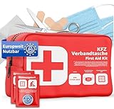 Verbandstasche KFZ Norm 2026 mit Beatmungstücher - Verbandskasten Auto - DIN13164:2022 - Erste...