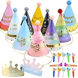 YOUYIKE 24 Stücke Kinder Partyhüte Set, Papier Krone Hut Party Kegel Hüte Kindergeburtstag...