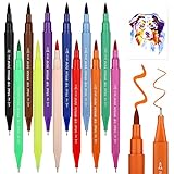 12 Farben Dual Brush Pen Set, Filzstifte Doppelseitig, Caligraphiestifte, Filschstifte Dicke und...