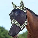 Harrison Howard CareMaster Pferde Fliegenmaske Lange Nase mit Ohren UV-Schutz für Pferde-Grüner...