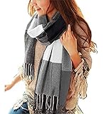 heekpek Damen Kariert Oversized Kaschmir Schal Lange Winterschal Weich Wraps Groß Karo Fransen...