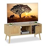 Relaxdays TV-Lowboard, Rattan-Design, Fernsehtisch für bis zu 43 Zoll, Holzoptik, HBT: 45,5x100x40...