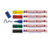 edding 3000 Permanentmarker - rot, blau, gün, gelb, schwarz - 5er Set - Rund-Spitze 1,5-3 mm -...