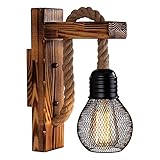 YUNYODA Industrielle Holz Eisen Hanf Seil Wandleuchte, kreative Persönlichkeit Lift Riemenscheibe...