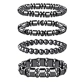 Milacolato 4 Stücke Magnetarmband Herren Damen Hämatit Magnet Perlen Armband Herren Schwarz