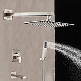 Wandmontage-Duscharmatur aus gebürstetem Nickel, Einhebelmischer, Handbrause, 20,3 cm,
