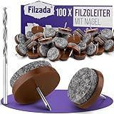 Filzada® 100x Filzgleiter Stühle Nagel D22mm - Stuhlgleiter inkl. Bohrer - hochwertige Filzgleiter...