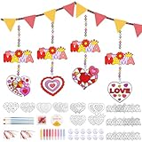 TGFIX 16pcs Basteln Kinder Herz Sonnenfänger Bastelset für Beste Mama Geschenk Fensterdeko DIY...