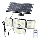 ONLYWIN Solar Bewegungsmelder Aussen, 4000mAh Akku, 4-Kopf-Solarlampen für Außen mit...