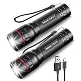 GEARLITE LED Mini Taschenlampe Aufladbar, 2000 Lumen, Extrem Hell mit 3 Modi, Zoombare, mit Langer...