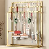 Goldener Gürtelaufhänger zur Bodenmontage, 3-stöckig, Metall, freistehend, für Herrenschrank,...