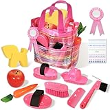 Hobby Horse Zubehör Kinder, Pferde Putzbox Spielzeug Rosa mit Tasche mit Bürsten, Kamm, Hufkratzer...
