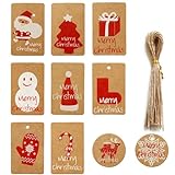 Kraftpapier-Weihnachtsdekorations-Etiketten, hängende Cartoon-Basteletiketten mit Schnüren für...