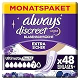 Always Discreet Inkontinenzeinlagen Plus Ultimate Nacht, 48 Binden (4 x 12 Stück) für Damen,...