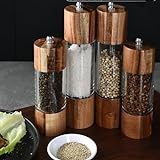 Premium Salz- und Pfeffermühle aus Holz, Acrylkörper, feine bis grobe Mahloptionen (15,2 cm)