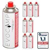 EVOCAMP 8x Stück Butan Gaskartuschen 227g Typ MSF-1a Bajonett Ventil ideal für Campingkocher,...