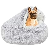 YUDANSI Hundebett, 65 cm überdachtes Hundebett, Katzenhöhle Donut-Bett, Plüsch-Kunstfell-Nest,...